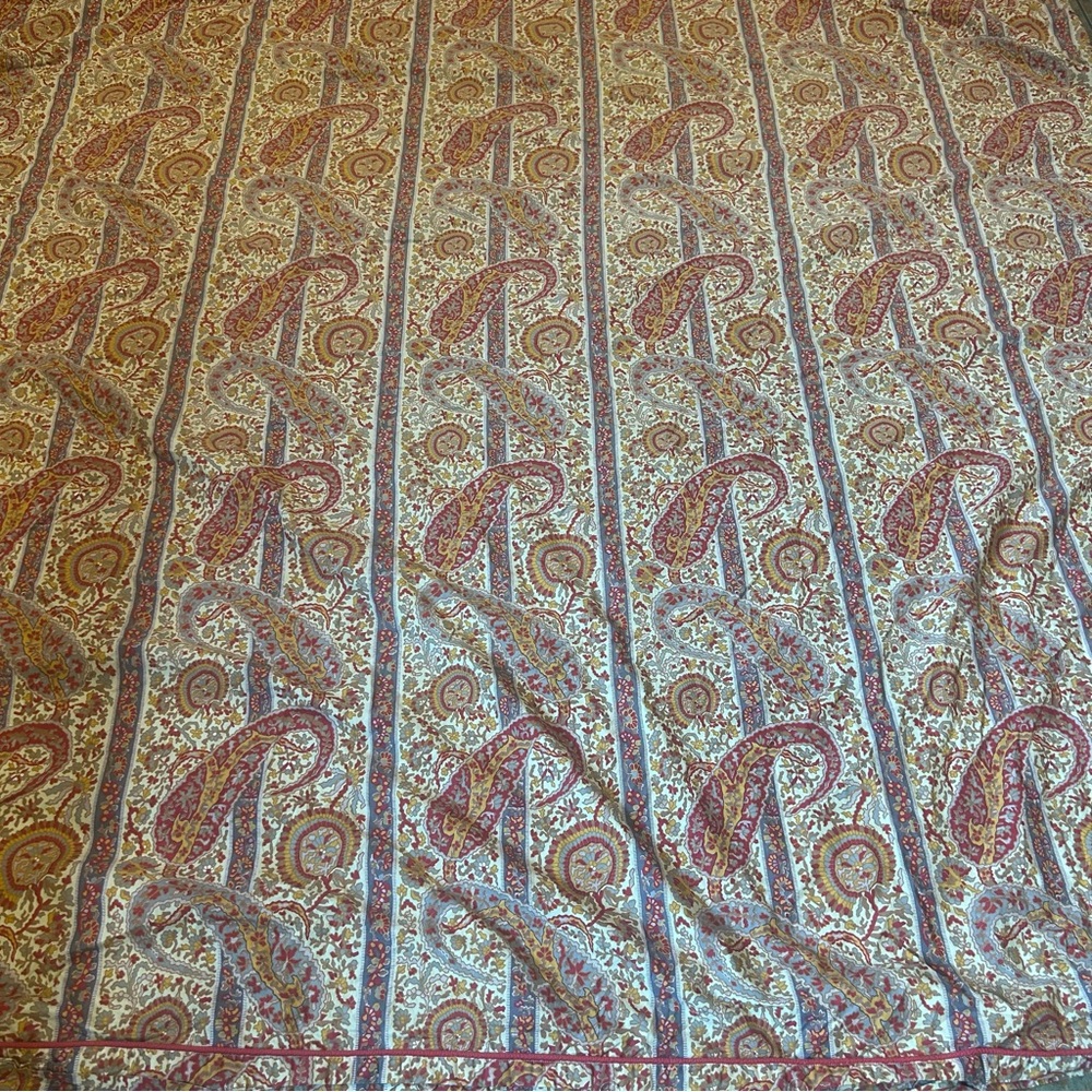 Pottery Barn Queen Duvet Cover Paisley Boho Romantic Red Piping Button Cotton